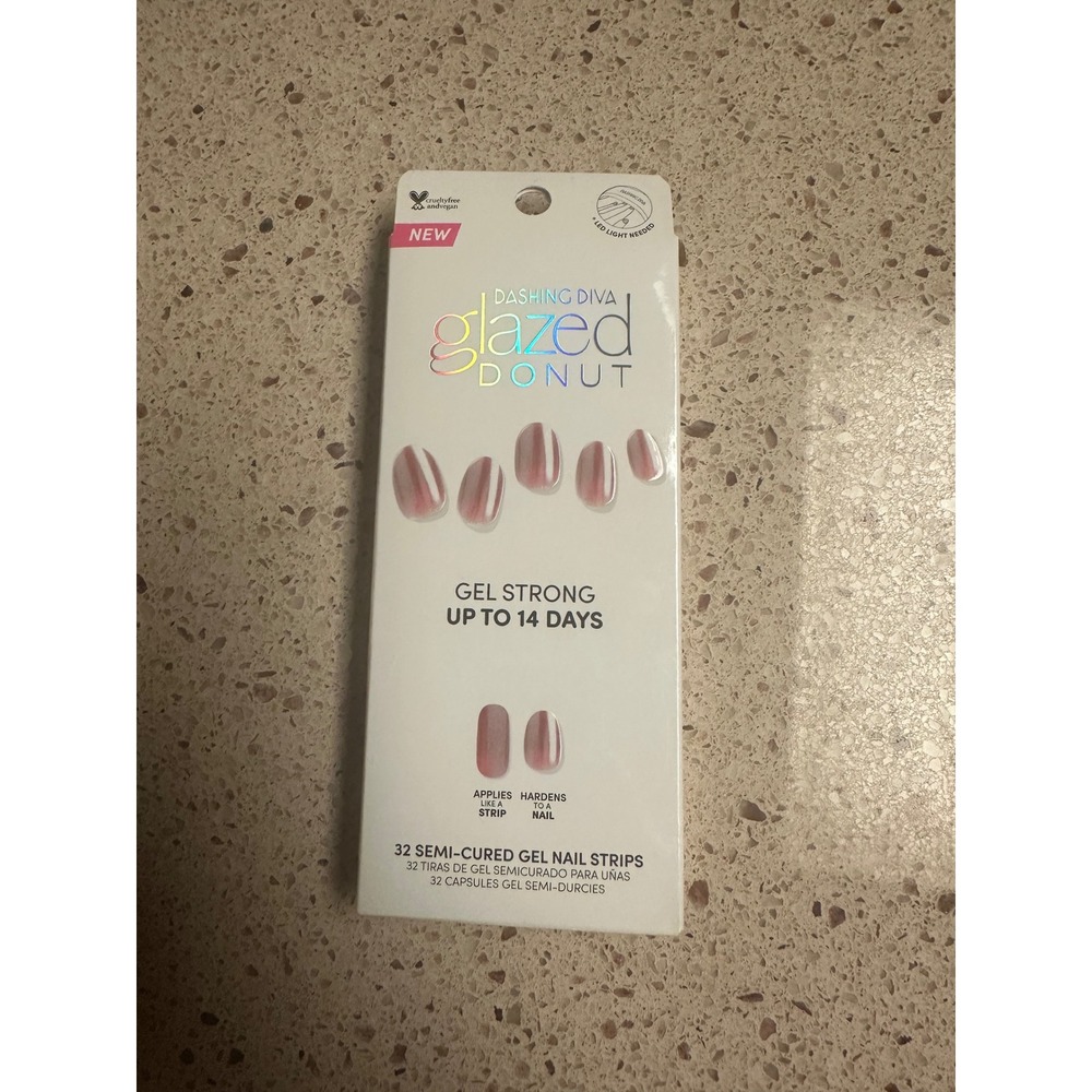 Dashing Diva Glazed Donut Semi-Cured Gel Nail Strips 32ct Pink Chrome Manicure